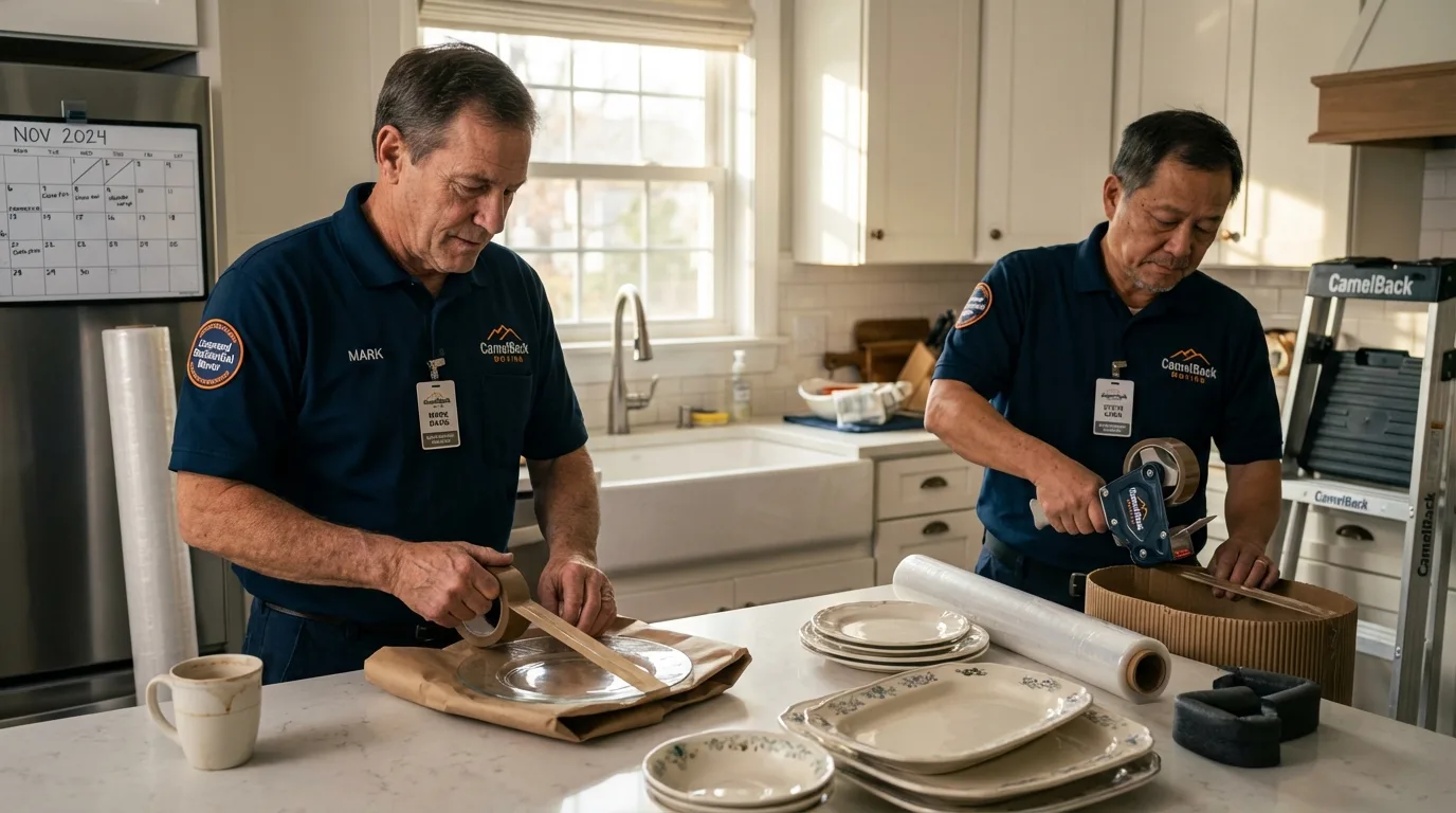 Professional crew packing kitchen dishware in Otis, MA